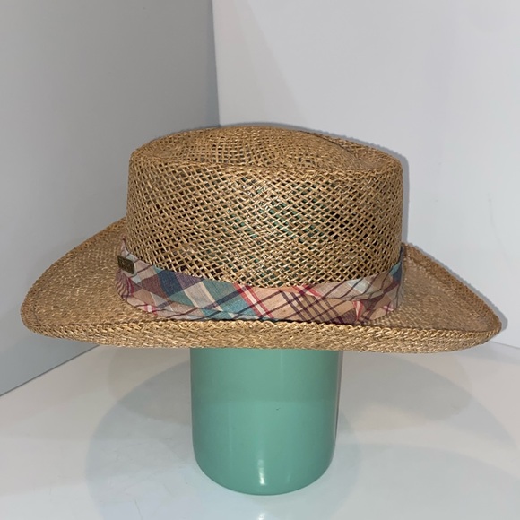 Kangol Sunstoppers Straw Hat in tan w colored band. Sun Protection VTG VGUC - Picture 4 of 14